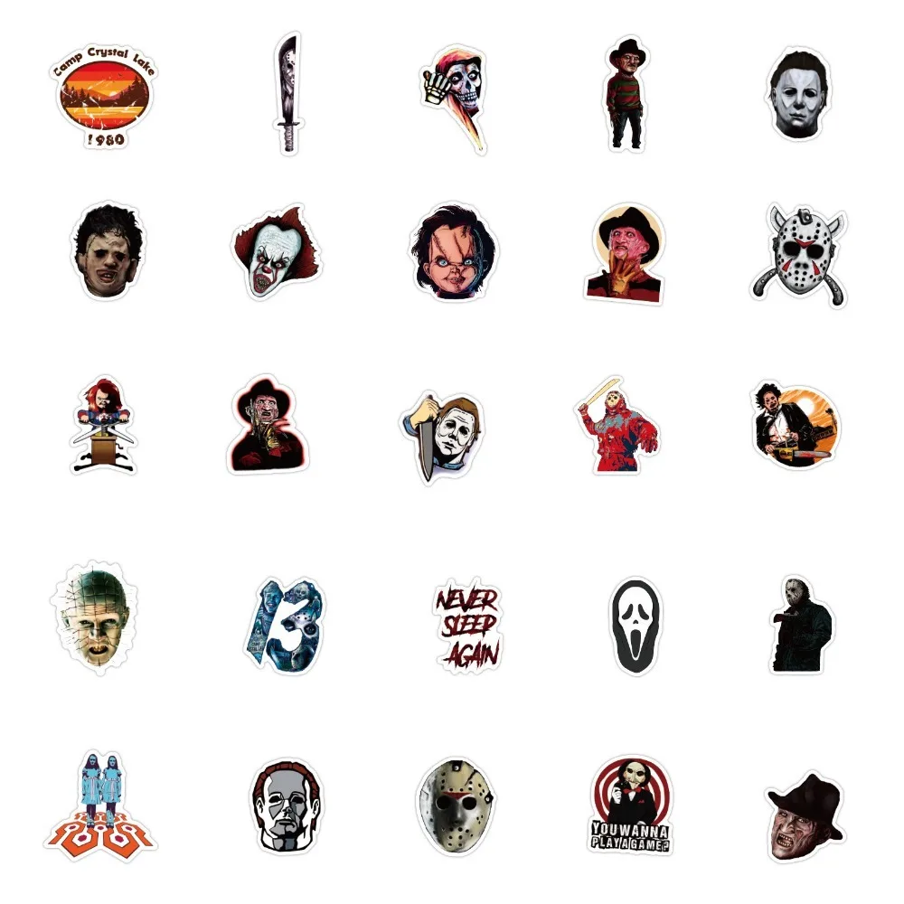 10/25/50pcs Mixed Horror Movie Characters Stickers Graffiti for Suitcase Notebook Guitar Laptop Phone Stationery Water Bottle