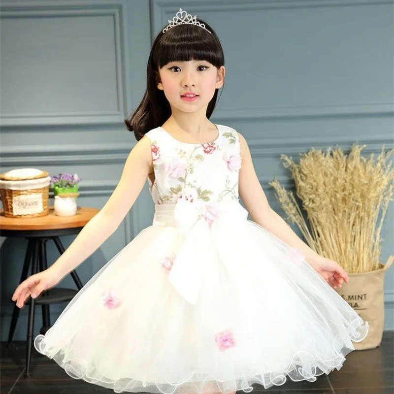 Girls 2024 Summer New Dress Youth Chiffon Waist Princess Skirt Children Pastoral Style Clothes Park 2 4 5 6 7 8 9 10 11 12 Years