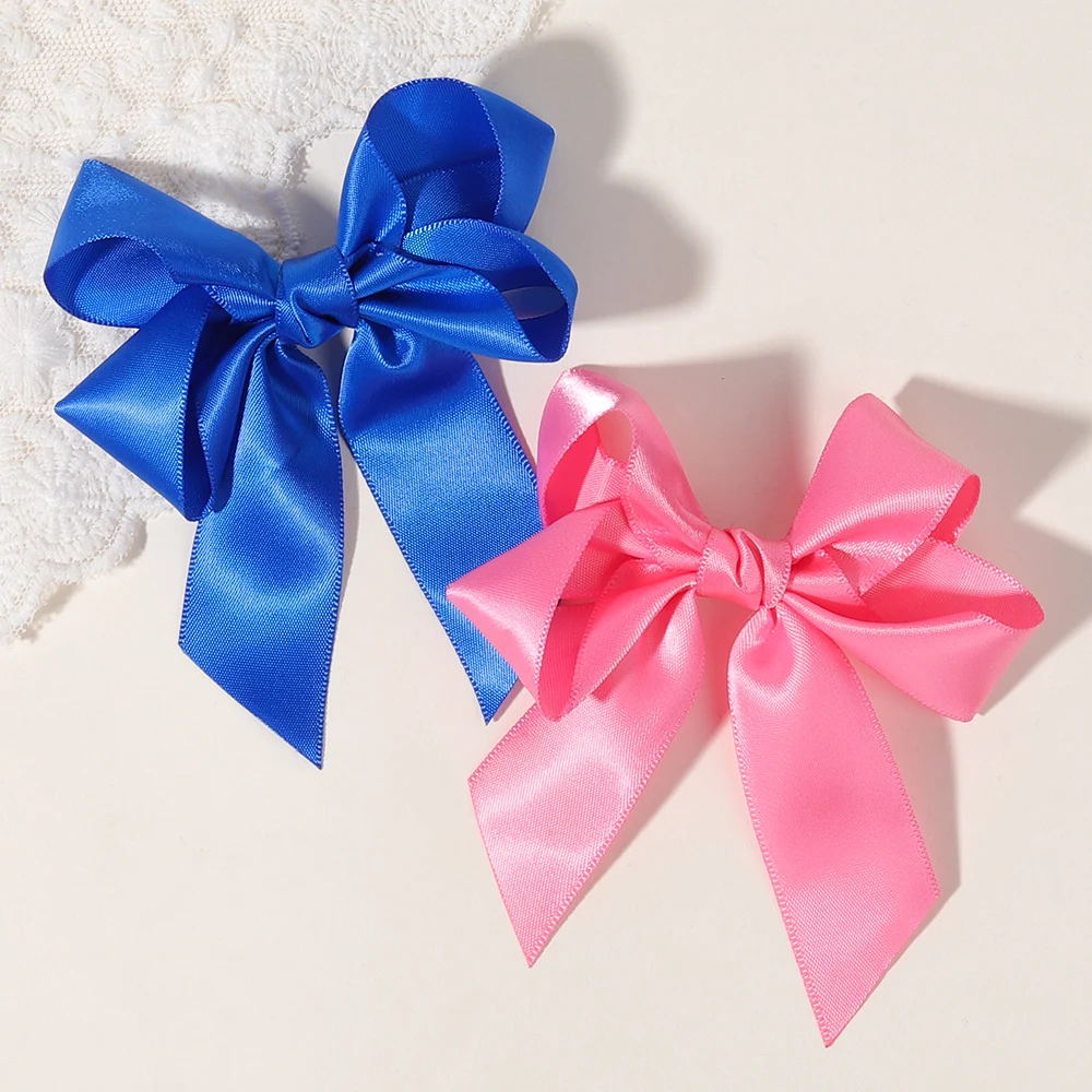 2 Stück/Set Kinder-Haarspangen Einfarbige Schleifenclips für Mädchen Zarte Bandschleifen Haarnadeln Kinder-Haaraccessoires – Detail 5