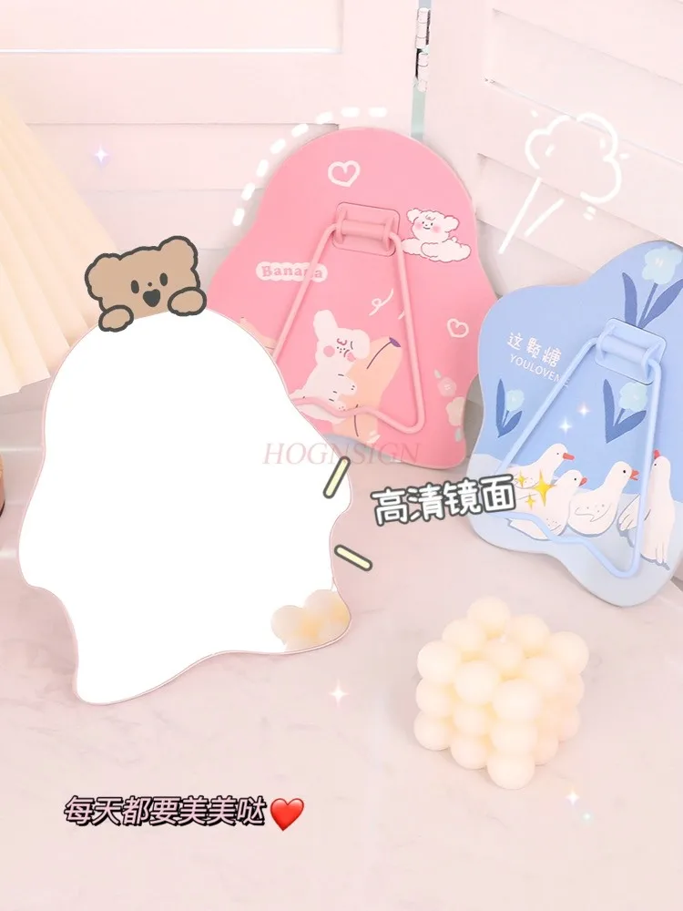 Unregelmäßiger Spiegel, niedlicher kreativer Schlafsaal, tragbarer Klapptisch aus Glas, Make-up-Spiegel für den Haushalt