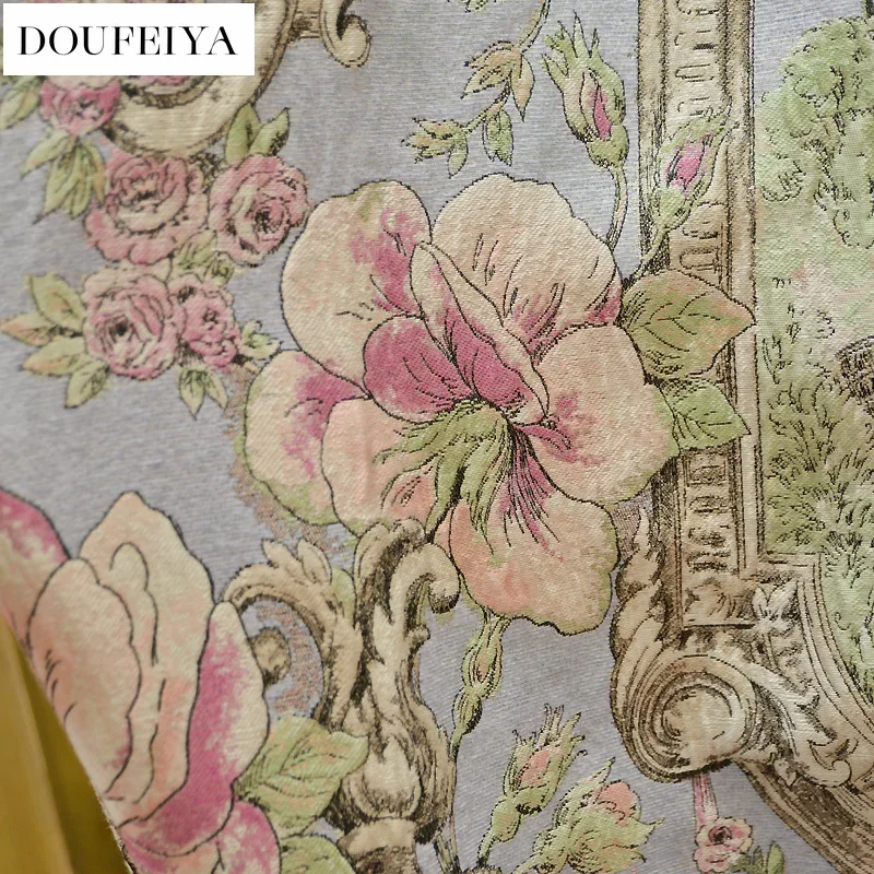 Luxury European High-grade Luxury Jacquard Rural Curtains for Living Room Bedroom Dining Custom Size Classic Grace Decor Tulle