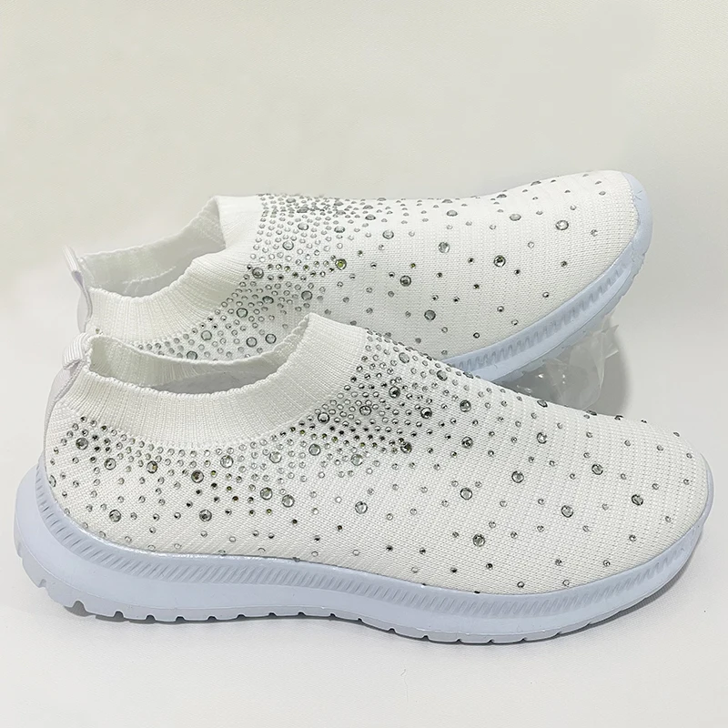 Lucyever Fashion Crystal Platform Sneakers Women 2024 Plus Size Breathable Mesh Flats Woman Comfy Slip On Non-Slip Running Shoes