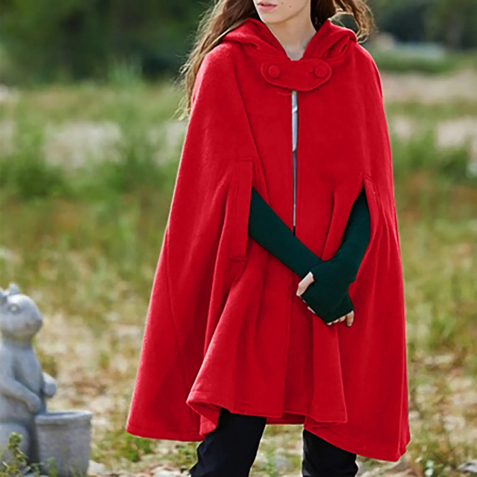 

Women Stylish Long Cape Cloak Hooded Wool Blend Cloak Coat Autumn Hoodies Poncho Warm Cosplay Jackets Outwear Windbreaker