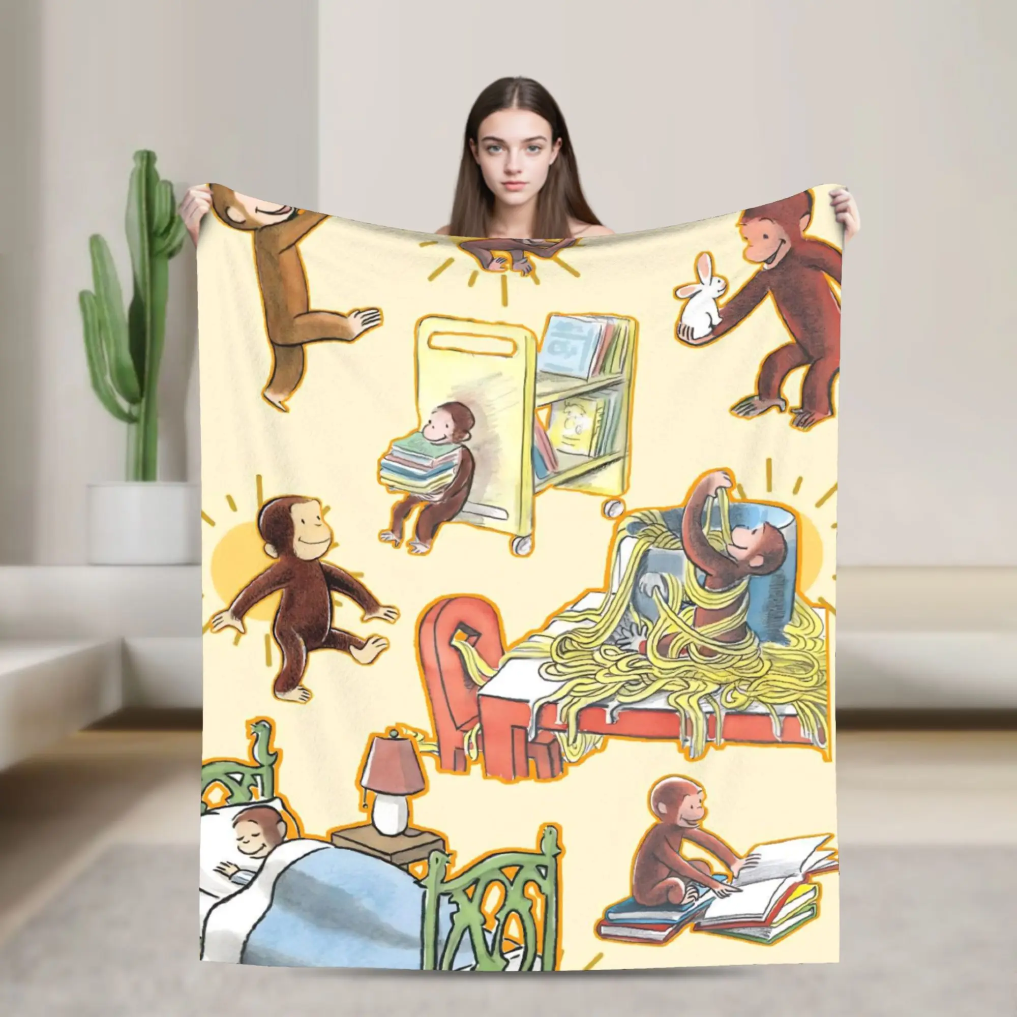 Super Soft Curious George African Monkey Throw Blanket Premium Flannel Fleece Lightweight  Bed Blanket Cozy Plush Bedspread