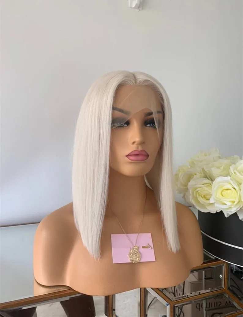 Weiß grau Highlight Echthaar Perücken 13x4 Seide Top Spitze Front Perücke kurze Bob Echthaar HD Spitze Frontal Perücken für Frauen