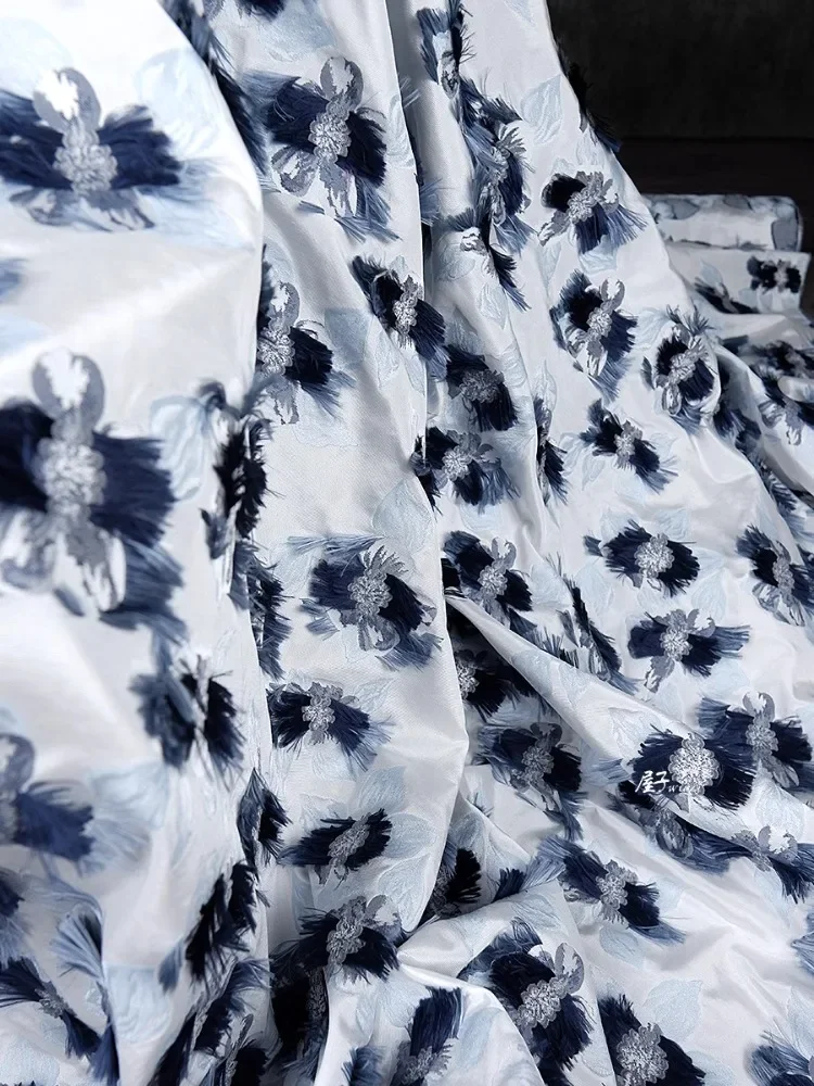 

Blue White Lace Fringe Jacquard Fabric for Creative Outerwear Cotton Clothing Designer Cloth Diy Sewing By The Meter Material