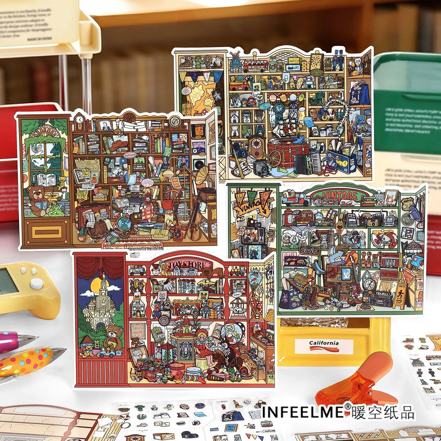 

Open for Business Today Series 2.5D Diorama Stickers Retro Cartoon DIY Handmade Stress Relief Decals