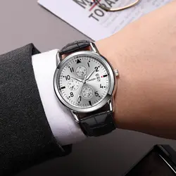 Mens  Hands Waterproof Wristwatches Fashion Large Dial Calendar Leather Band Quartz Watch for Man 2023