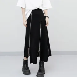 Women High Waist Skirts Harajuku Punk Style Irregular Zipper Skirt Pants for Women Gothic Black Hip Hop Skirts Female Streetwear