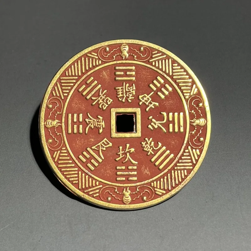 Four-Fortune Flower Pattern, Vermilion Mountain Ghost Coin, Pure Copper Craft, Ancient Coin, Eight Trigrams Amulet Coin, Diamete
