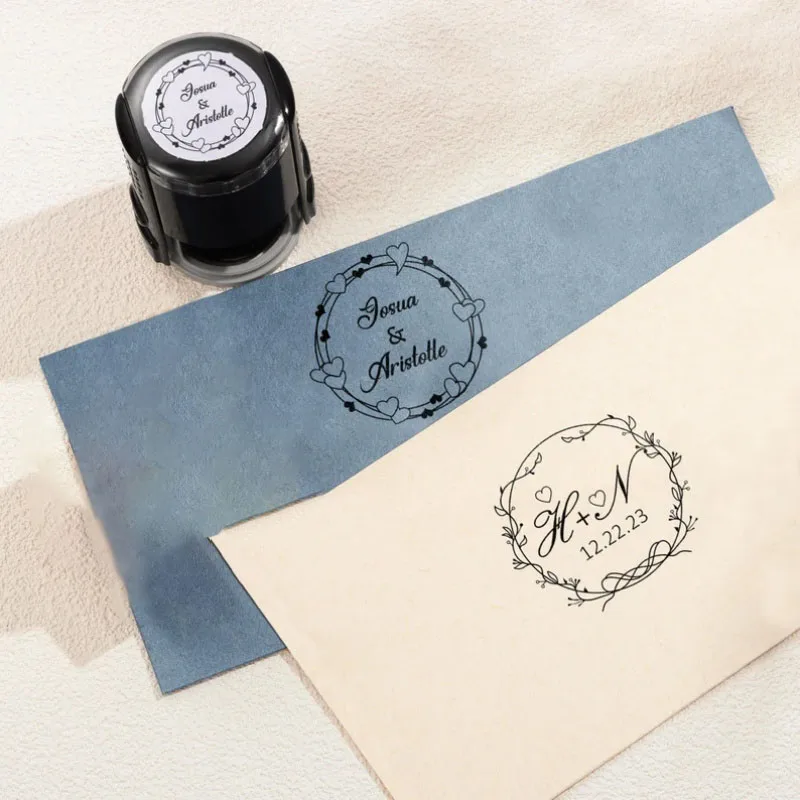 Wreath Logo Self-Inking Stamps Round/Rectangle Shape Press-type Stamps Custom Text Initial Stamp DIY Paper Card Envelope Decor