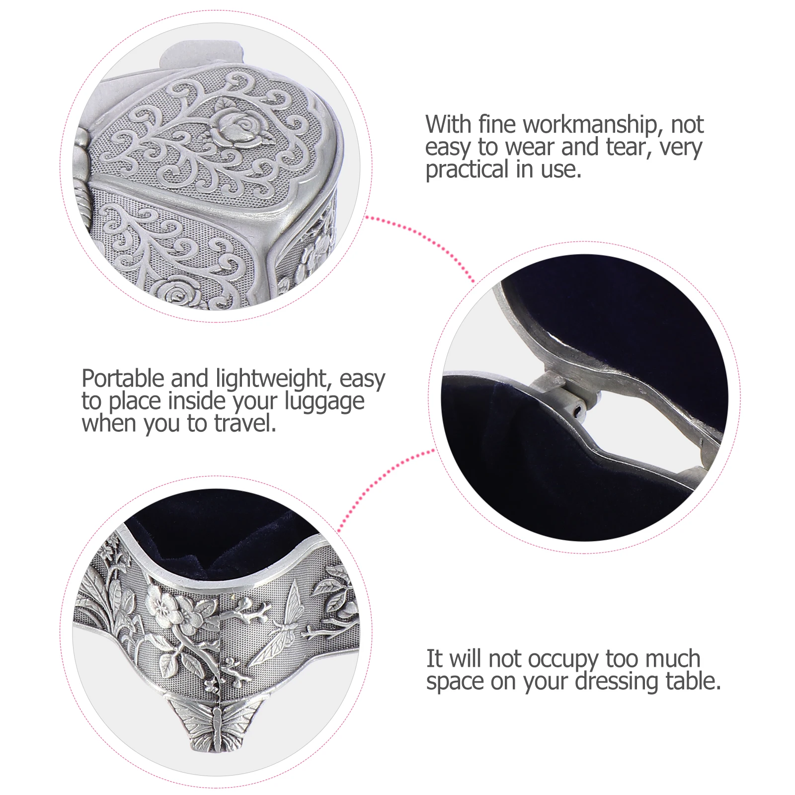 

Zinc Alloy Jewelry Storage Case Portable Lightweight Travel Size Ring Box For Earrings Necklaces Watches Gifts Women Girls