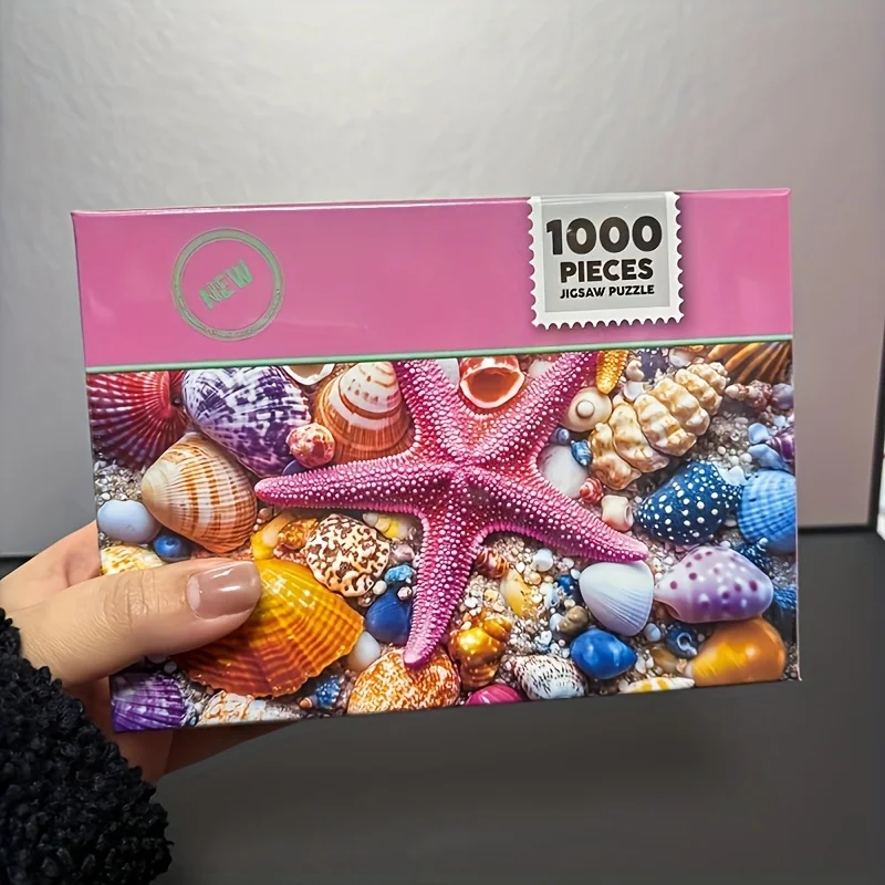 MINI SIZE PUZZLE 38*26cm Adult 1000 Pieces Mini Jigsaw Puzzle starfish and shell gray cardboard Premium Quality Christmas Gifts
