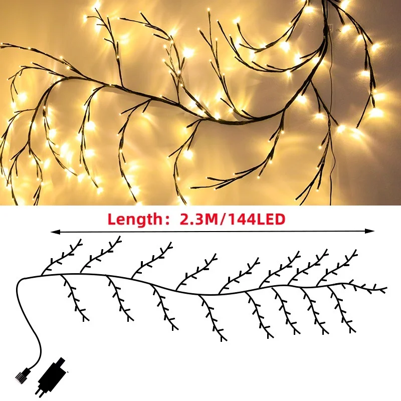 Christmas Decorations 2023 Artificial Plants Flowers Tree Willow Rattan Lights 144 LED Wall Bedroom Living Room Home Decor