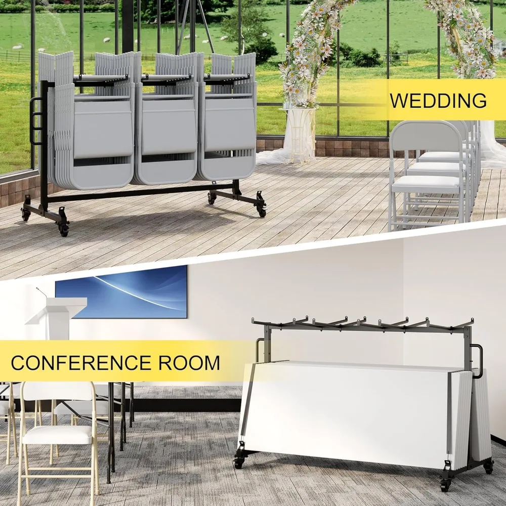 عربة تخزين كرسي معدنية قابلة للطي شديدة التحمل مع طبقة واحدة لـ 42 كرسيًا أو 12 طاولة، تدعم ما يصل إلى 500 رطل