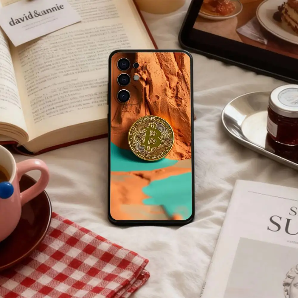 Capa de telefone bitcoin de moeda digital d para samsung s 25,24,23,22,30,21,10,9,ultra,plus,lite,fe,4,5 g capa preta macia