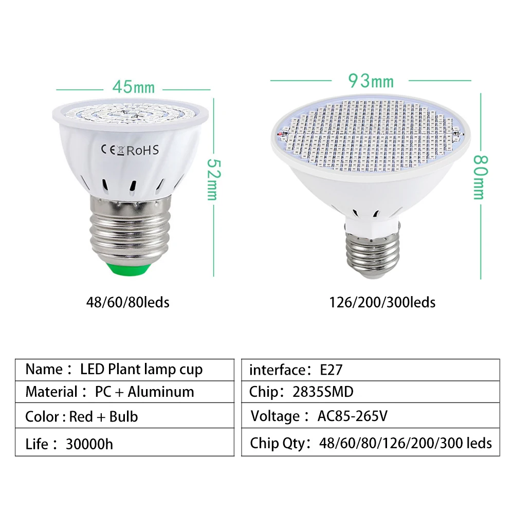 126 200 300 Leds Led Grow Light E27 220V Full Spectrum Phyto Lamp Plant Bulb Growth Light Hydroponics Greenhouse Lamp Grow Tent