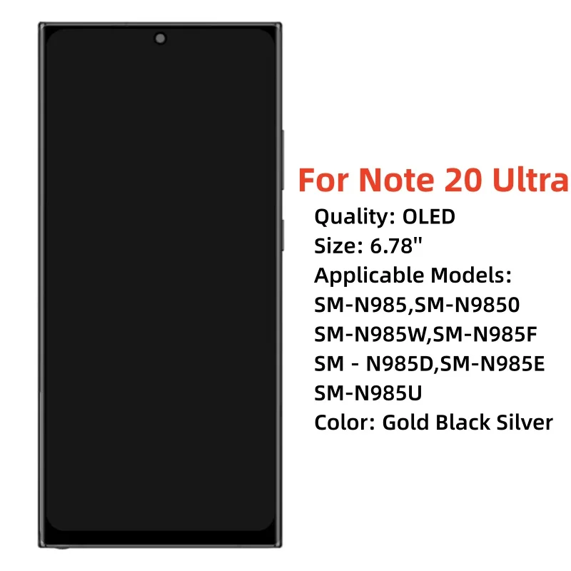 6.78'' OLED Note 20 Ultra For Samsung Galaxy Note 20 Ultra 5G Screen With Frame Digitizer Assembly Replacement