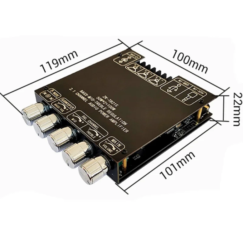 Módulo Placa Amplificador de Áudio sem fio, ZK-TB21S 2.1 Canal, Módulo Pesado, Subwoofer, Alto TrebleTPA3116