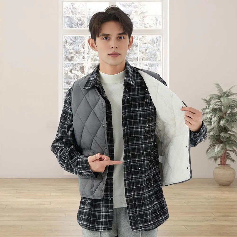 Men Winter Waistcoat Men's Winter Waistcoat with Thickened Velvet Lining Pockets Single Breasted Solid Color Vest Coat for Cold