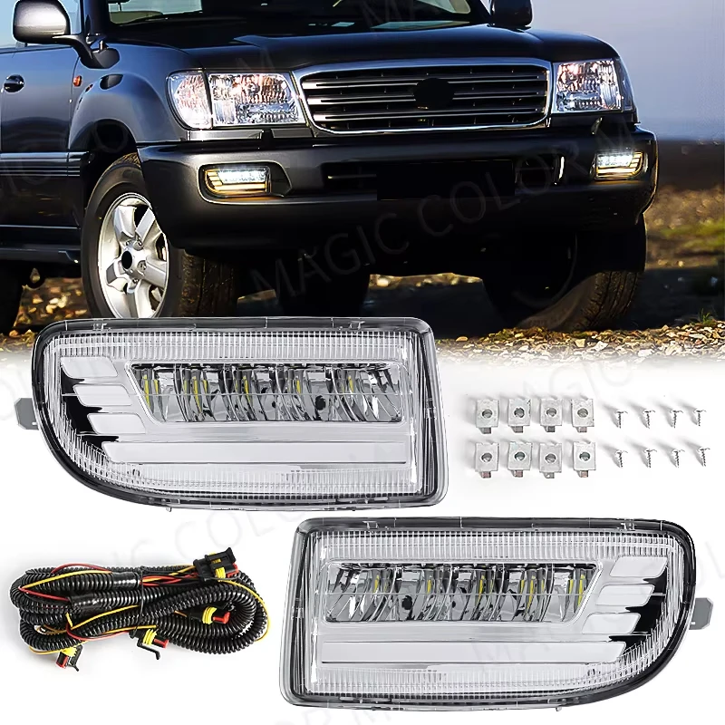 

LED Fog Lights For Toyota Land Cruiser 100 LC100 UZJ100 FZJ10 1998-2008 Car DRL Turn Signal Daytime Driving Lamp White Yellow