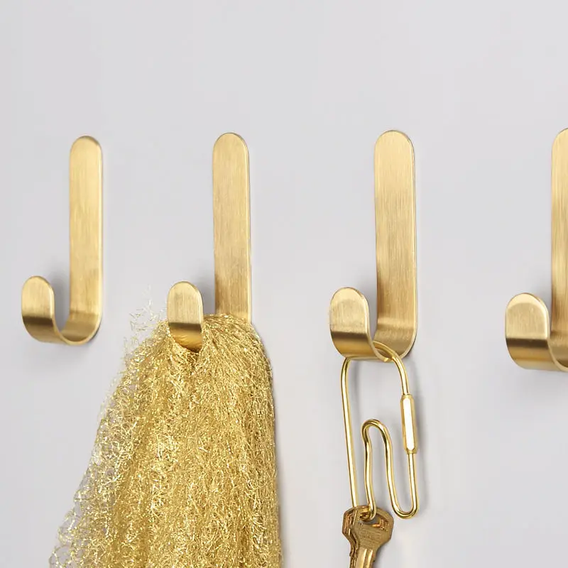 1-5pcs Brass Wall Hooks Punching-free Hooks Wall Door Key Hook Bathroom Robe Towel Storage Rack Clothes Hnagers Kitchen Hooks