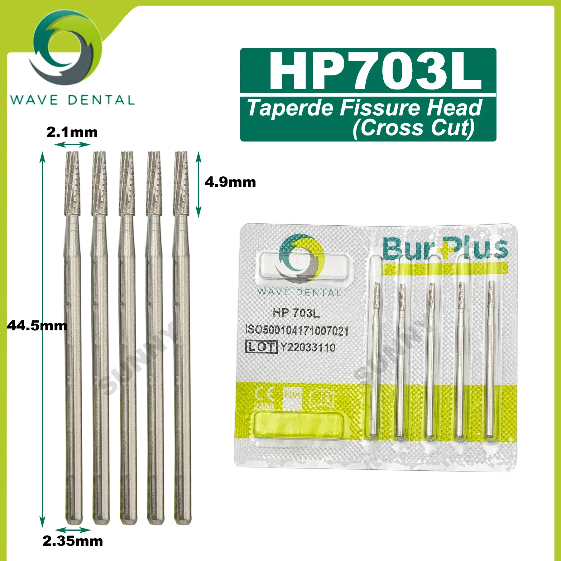 Bor dokter gigi Tungsten karbida, gelombang, bor Dental Bur HP Dia 2.35mm untuk kerucut hidung lurus kecepatan rendah 5 buah/pak