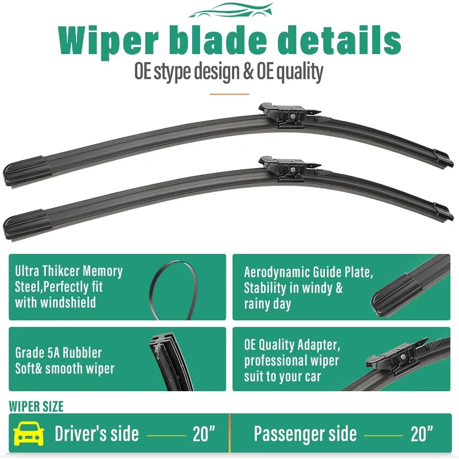 20 Front and Rear Windshield Wiper Blades Replacement Set for  Escape 20082012 with Premium AllWeather Performance OEMQuality D