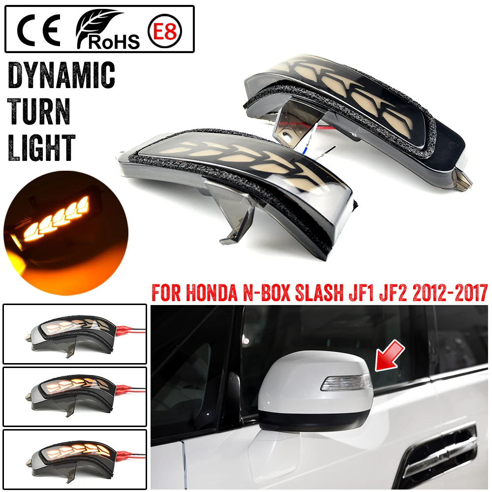 2pcs For Honda N-Box 2012 2013 2014-2017 LED Dynamic Turn Signal Light Indicator Side Wing Mirror Blinker Sequential Cover Trim