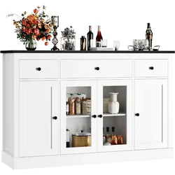 Armario de almacenamiento de cocina grande con cajones, puerta de vidrio, mesa de Buffet de madera, blanco/Negro, 55