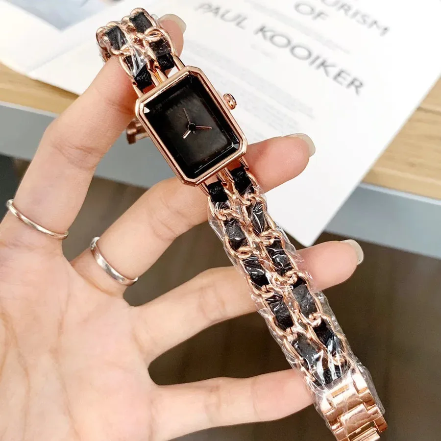 

Ladies' square-shaped quartz wristwatch, with a rectangular steel crystal case measuring 21mm x 26mm. A luxurious gift watch.