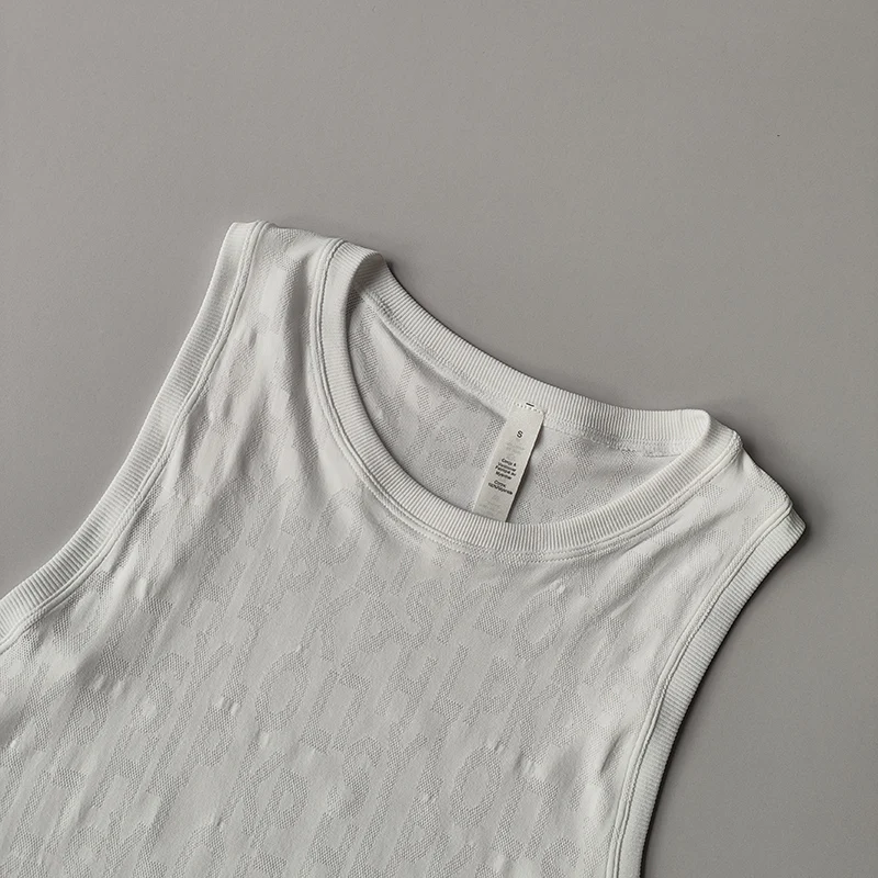 I-förmige Sportweste für Damen im Sommer, leichter Buchdruck, lockere Yoga-Kleidung, Trägerweste, Jogging-Marathon-Top ohne Ärmel – Detail 8