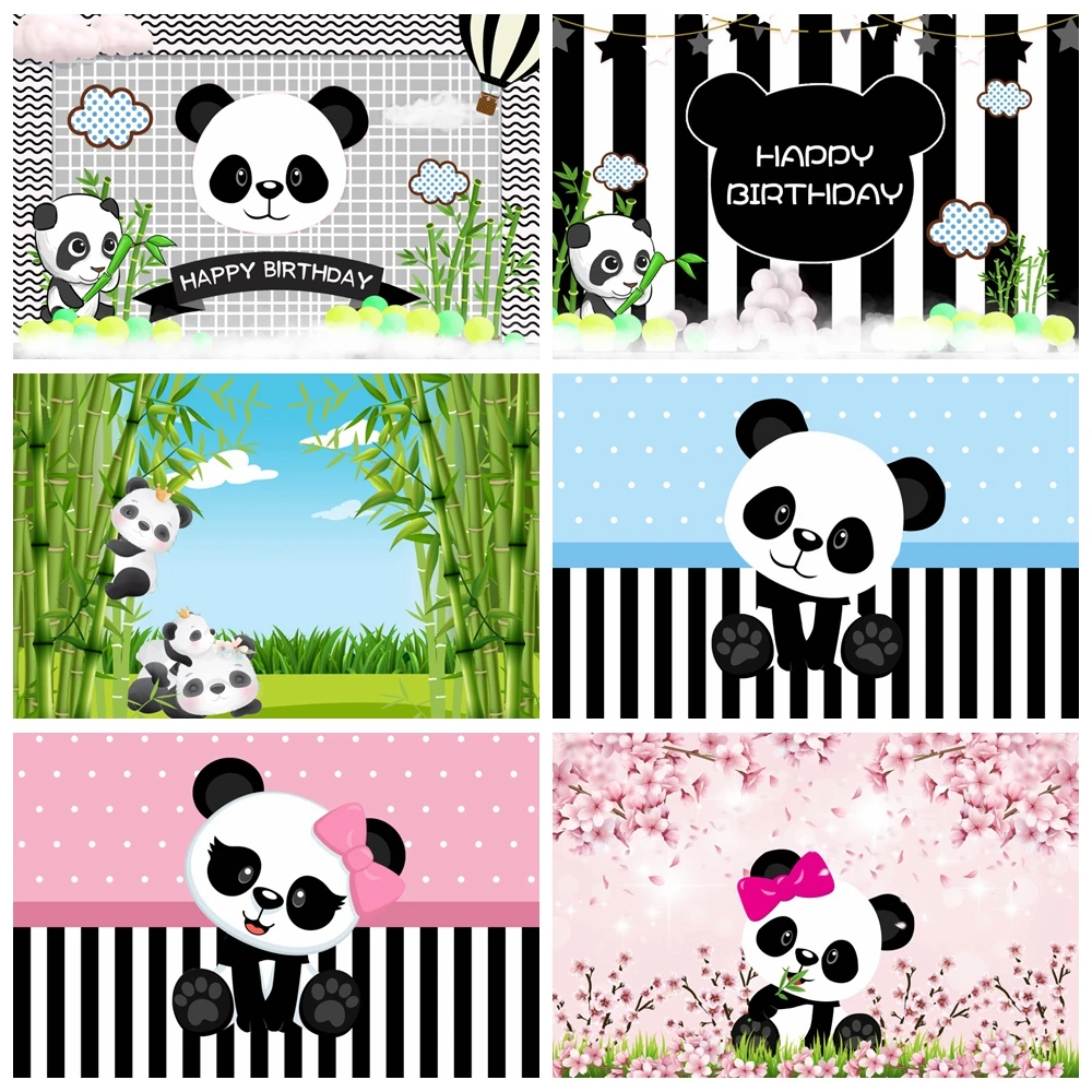 

Panda Themed Kid Photography Backdrop Happy Birthday Party Jungle Newborn Background Decor BamBoo Animals Photo Studio Banner