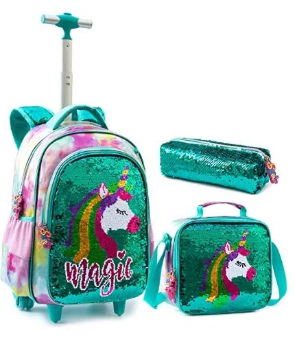 Sac à dos scolaire à roulettes pour filles, sac à roulettes pour enfants, ensemble de sacs à lunch à roulettes, école primaire, SR