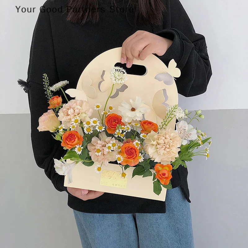 Vlinderbloembak, Handbloemenmand, Papieren Bloembak, Bloemstuk Tas, Bloemverpakking Geschenkdoos