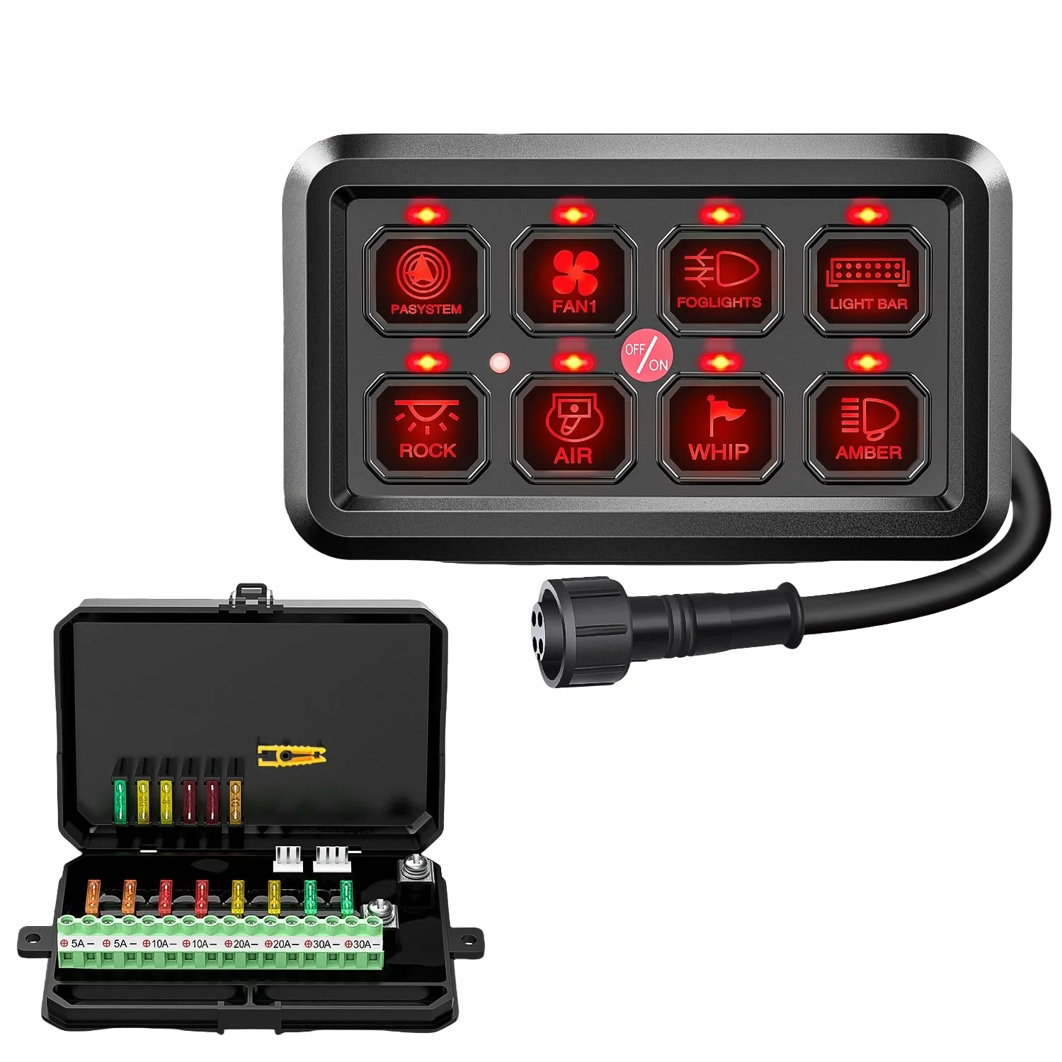 

8 Gang Switch Panel System Automatic Dimmable LED Pod 12V Circuit Control Relay Fuse Wiring Harness For Cars SUV-Condition New