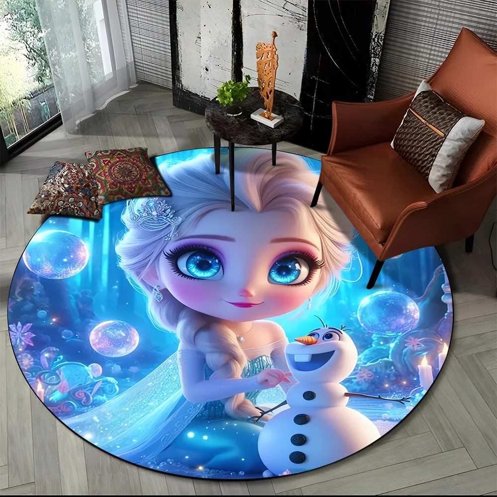 

2025 New Frozen Disney Elsa Anna Cartoon Girl Snow Queen Gift Round Carpet Rug for Bedroom Living Room Sofa,pet Decor Floor Mat