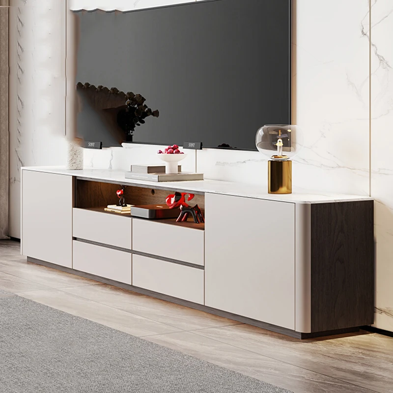 Meja TV Kayu Modern untuk Ruang Tamu, Meja TV Universal Desainer dengan Laci Mewah, Furnitur Trendy untuk Penyimpanan