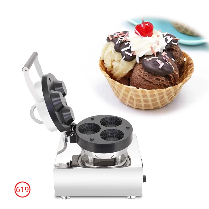 Commercial three-hole ice cream waffle crispy bowl machine Summer strawberry ice cream puff pastry crispy cone bowl equipment