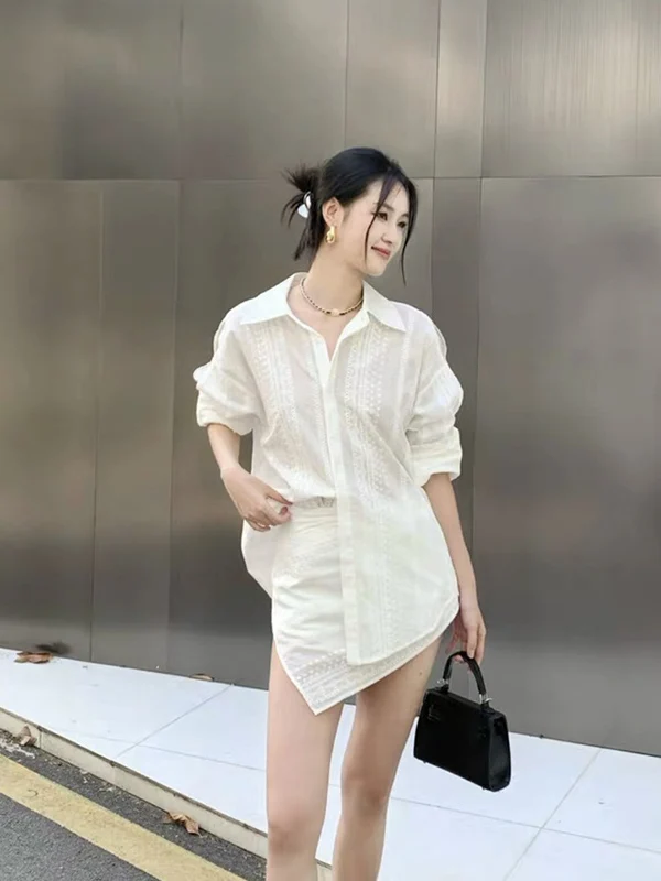 

Свободная юбка-миди с вышивкой в полоску, свободная юбка-миди, плиссированная летняя женская юбка с нерегулярным подолом Hanfu