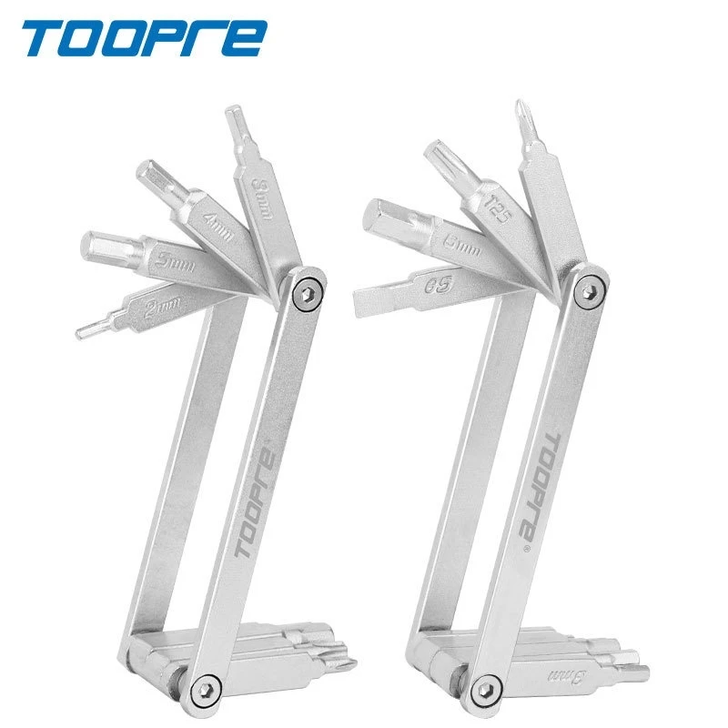 TOOPRE Bicycle Repair Tool Kit Foldable Hex Spoke Wrench 8 In 1 Set Portable For MTB Road Bike Screwdriver Multi Function Tools