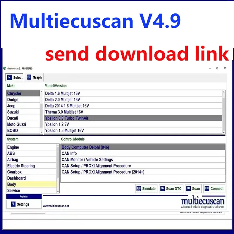Multiecuscan V4.9 OBD II Program do Diagnostyki Samochodowej dla Fiat Chrysler Dodge Jeep Suzuki Współpracuje z Skanerem Pojazdów ELM327