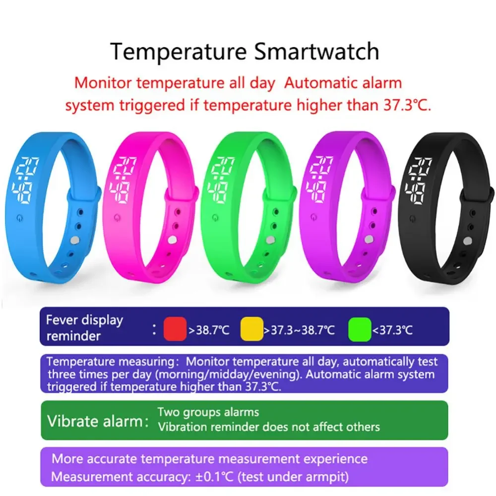 LED Sports Watch Smart Bracelet Body Temperature Monitor Thermometer Vibration Alarm Reminder Wristband School Student Smartband