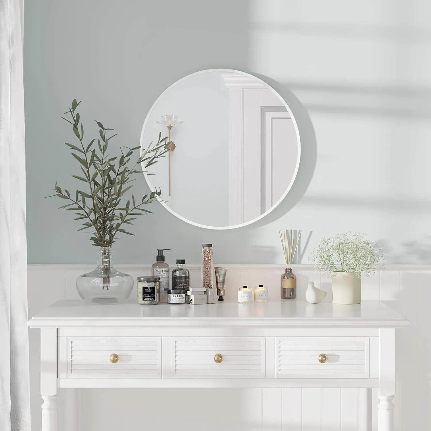 Round Mirror, Circle Hanging Wall Mirror - Home Decorative Wall Mounted Vanity Mirror for Bathroom, Dressing Room & Living Room