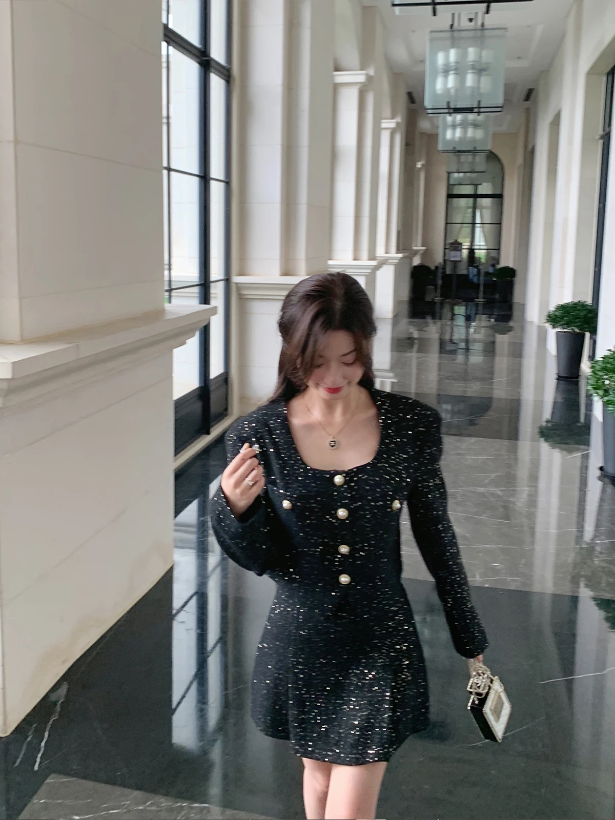 

Cchen Chencheniqian Ele Sequin Slimming Set Two Colors Small Fraance Sle Versatile Outerwear f Skirt Women