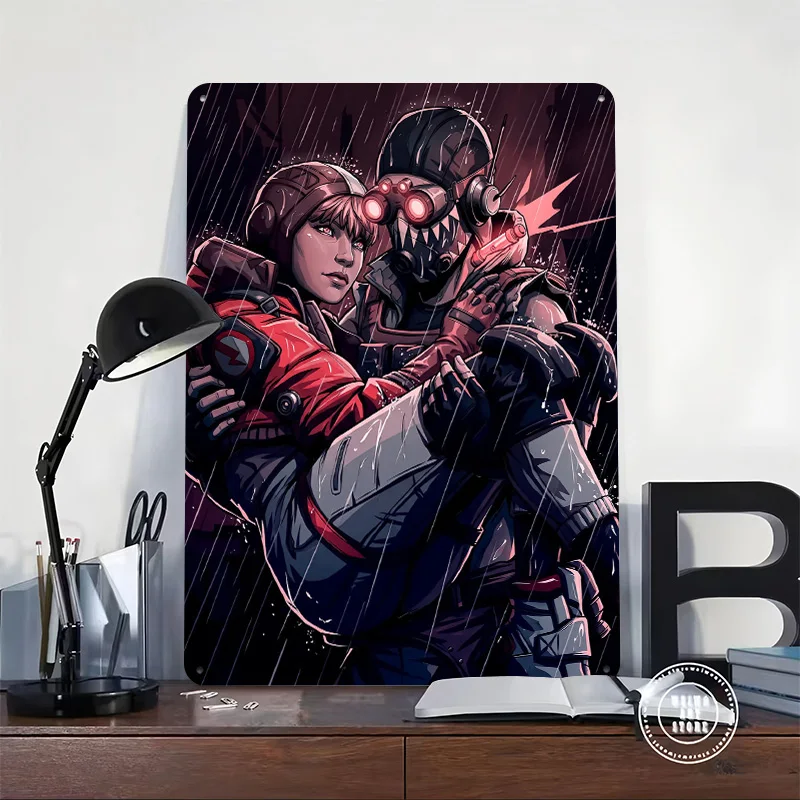 Octane Carrying Wattson in the Rain 3D Texture Printed Poster Custom Vintage Metal Tin Plate Sign for Wall Art Decor Room House