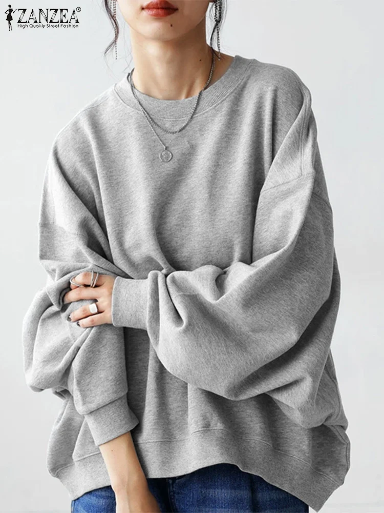 Oversize Women\'s Sweatshirts ZANZEA Fashion Long Sleeve Loose Autumn Hoodies Casual Gray Black Sweatshirt Stylish BF Pullover