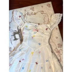 Kawaii Elegant Lace Short Party Dress Women Japanese Print Floral Mini Dress Y2k Clothing Outwear Beach Summer Korean Fashion