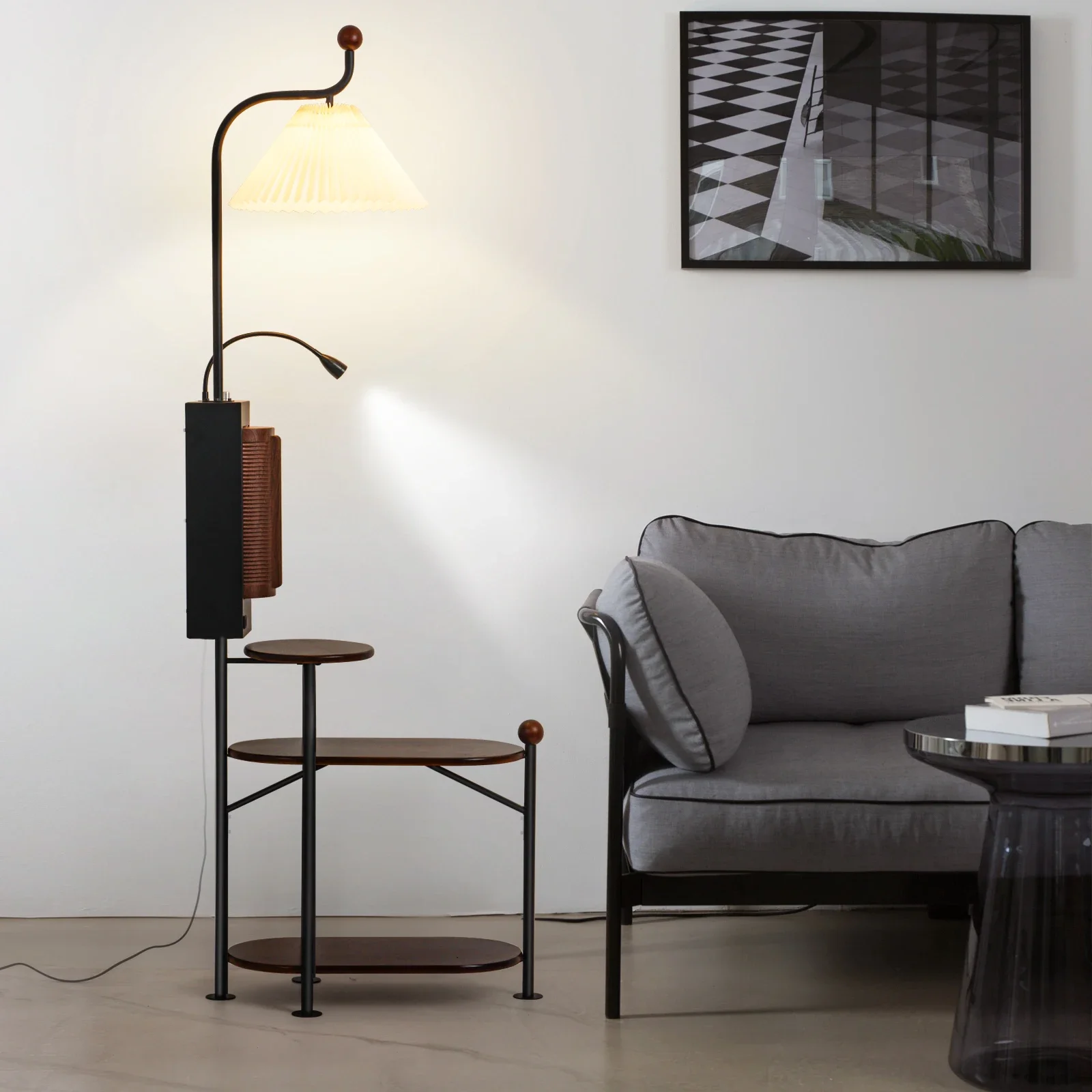 Minimalist Living Room Patent Contemporary Creative Smart Storage Floor Light With Fan Corner Standing Led Modern Fan Floor Lamp