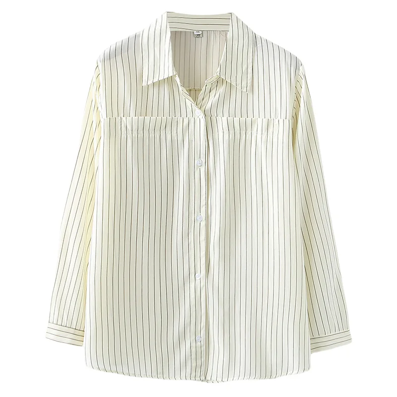 

Весенние блузки больших размеров весом 100 кг, новые повседневные рубашки в полоску с длинными рукавами в стиле ретро в гонконгском стиле, повседневные женские топы 5215